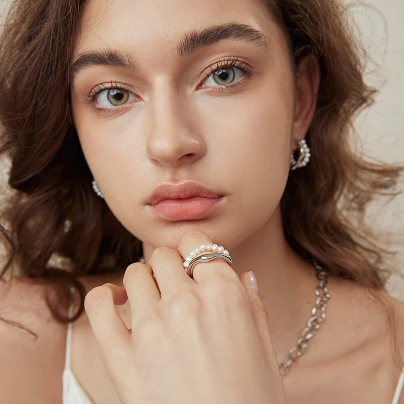 Baroque Pearl Open Geometric Ring