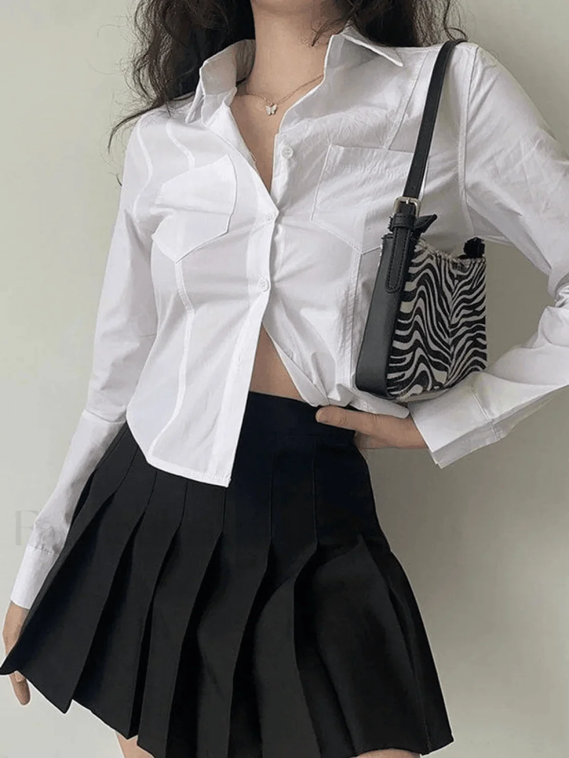 Basic Long Sleeve Button Blouse - Image 3