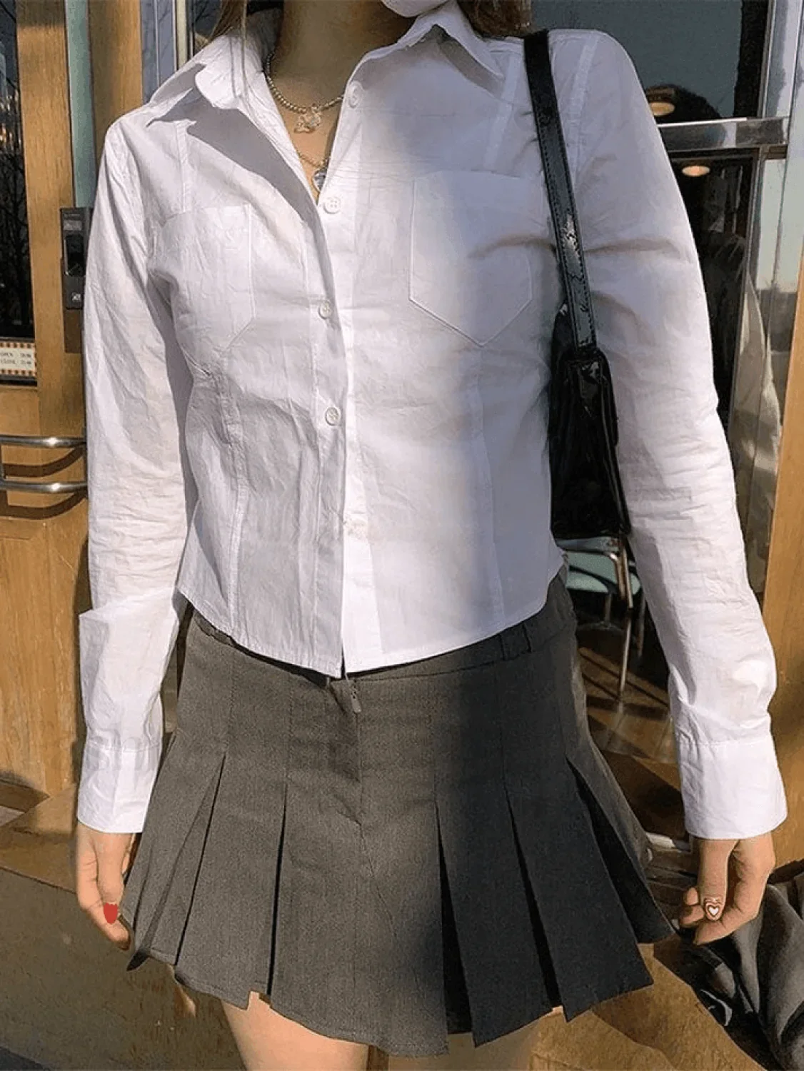 Basic Long Sleeve Button Blouse - Image 7