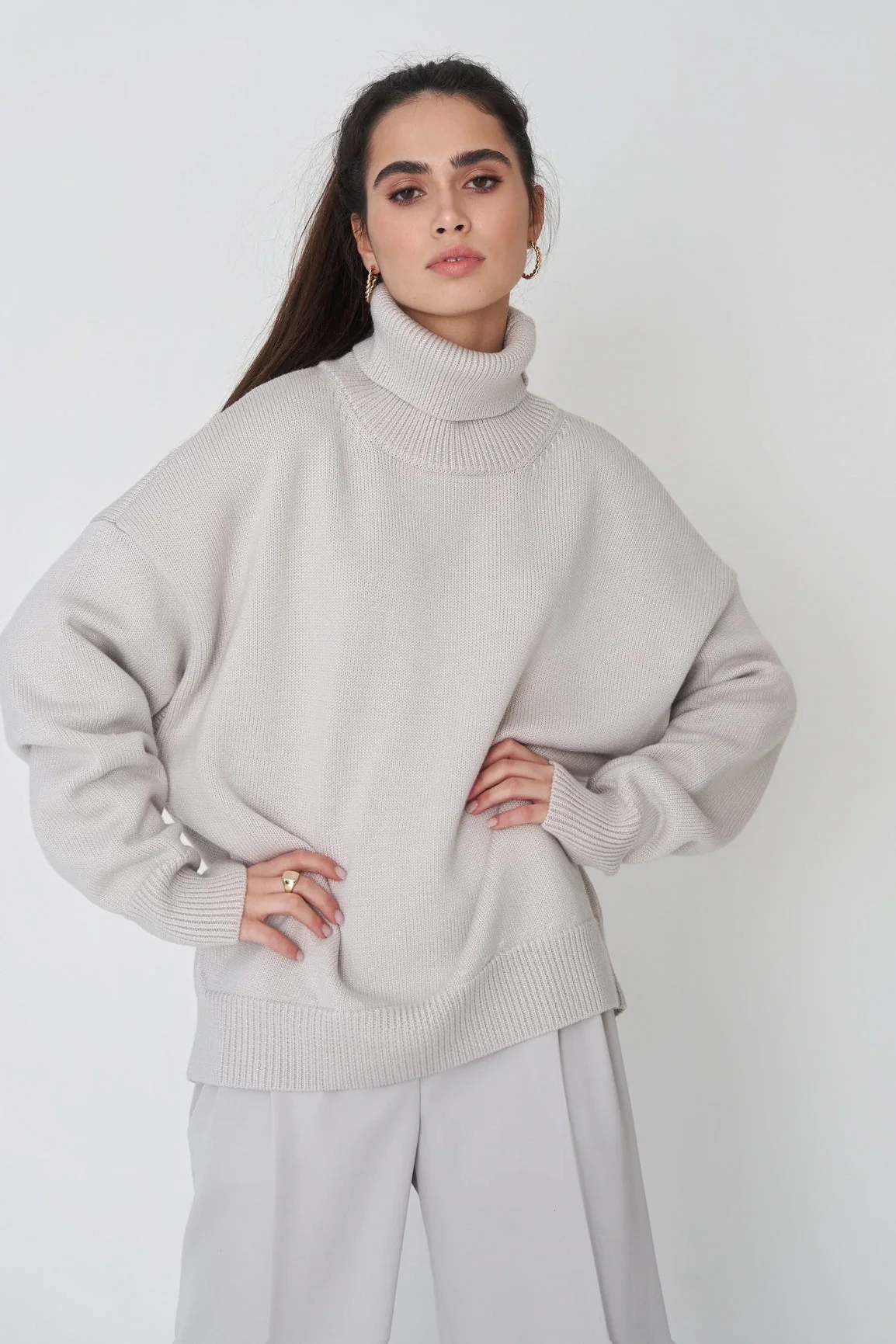 Basic Solid Knit Turtleneck Sweater - Image 11
