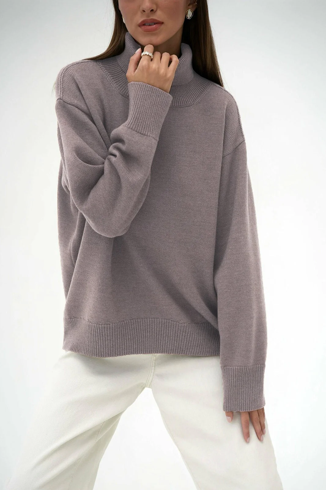 Basic Solid Knit Turtleneck Sweater - Image 23