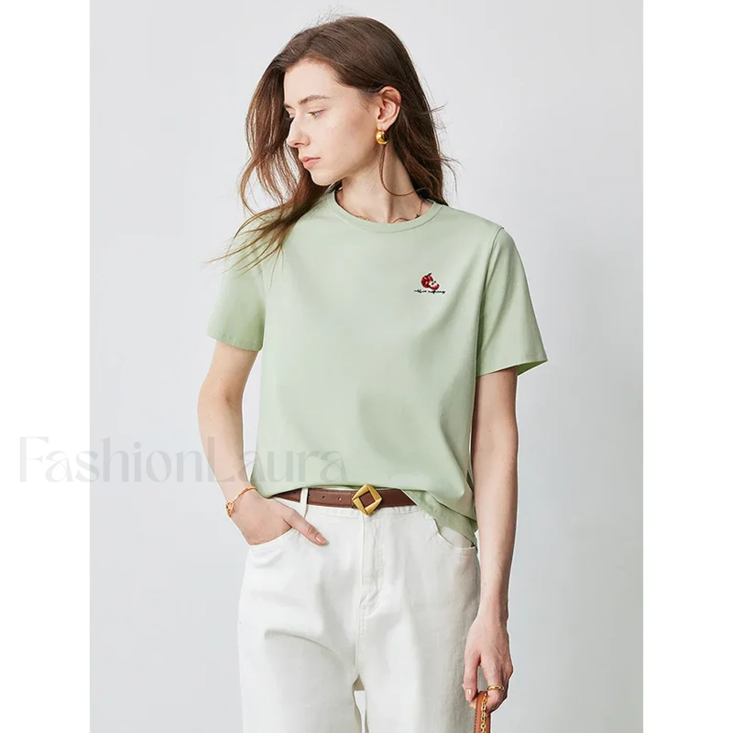 Bead Embroidered Round Cotton T-Shirt - Image 4