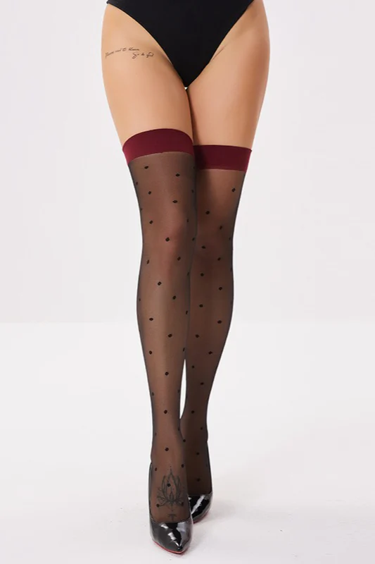 Black Polka Dot Red Edge Thigh-High Stockings