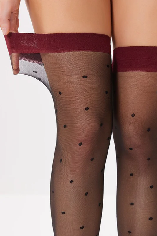 Black Polka Dot Red Edge Thigh-High Stockings - Image 4