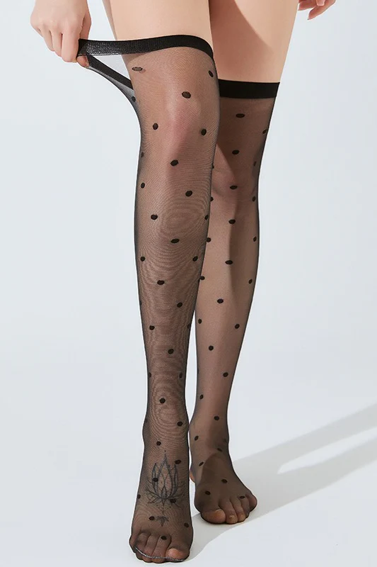 Black Polka Dot Red Edge Thigh-High Stockings - Image 5
