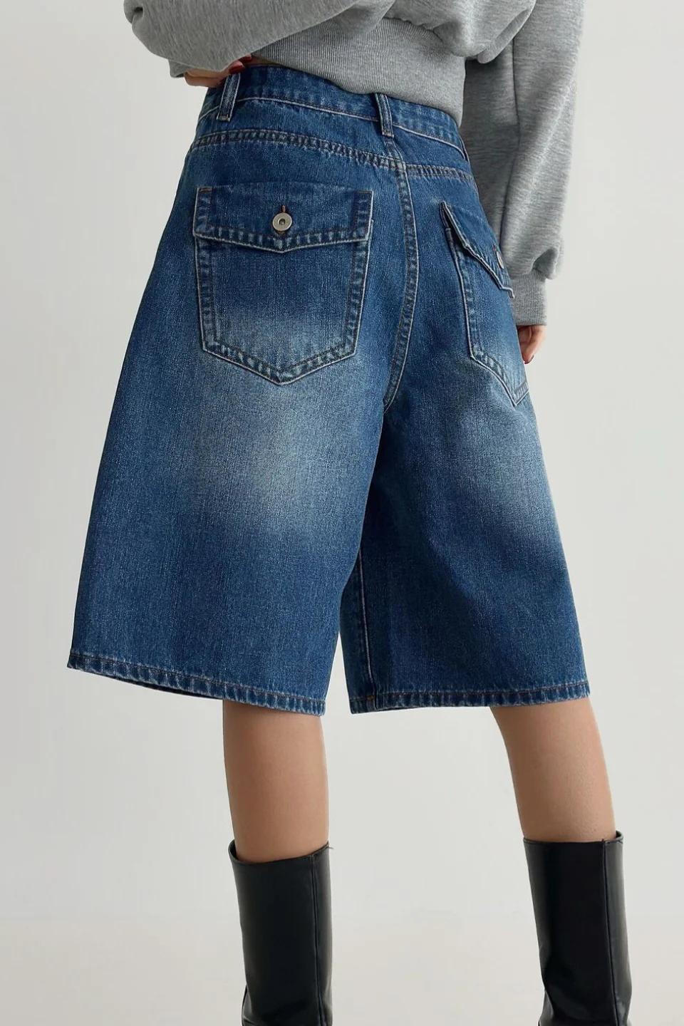 Blue High Waist Wide Leg Denim Shorts - Image 2