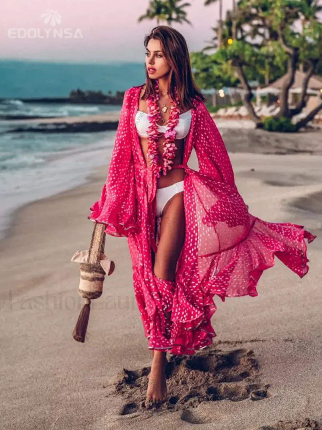 Bohemian Dot Ruffled Chiffon Cover Up - Image 4