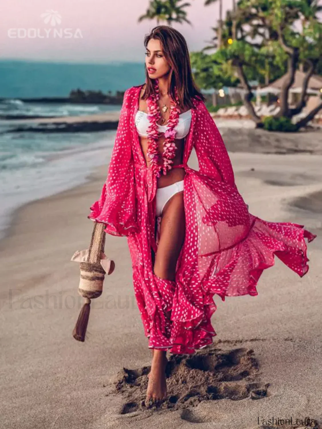 Bohemian Dot Ruffled Chiffon Cover Up - Image 7