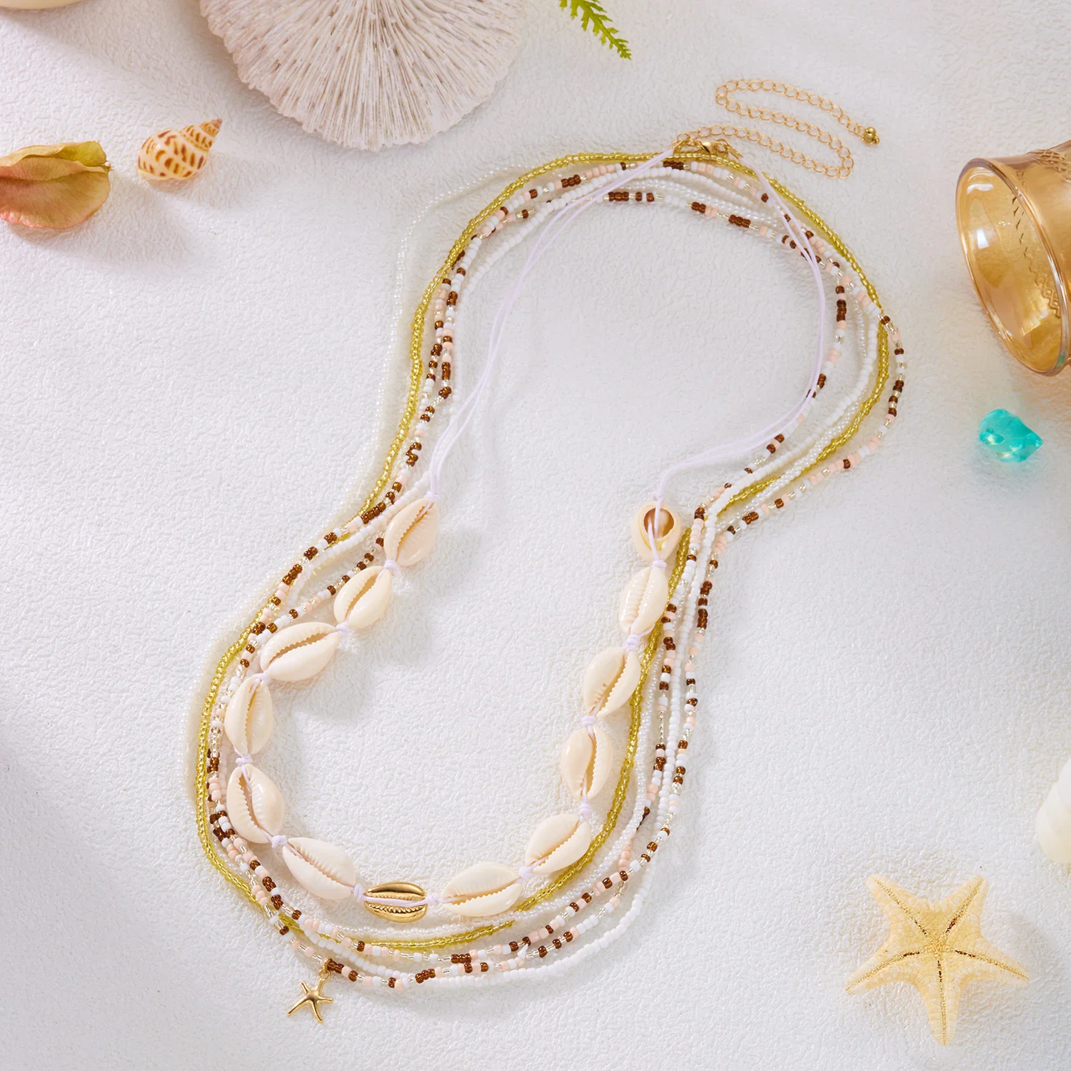 Boho Beaded Shell Starfish Layered Waist Chain - Image 9