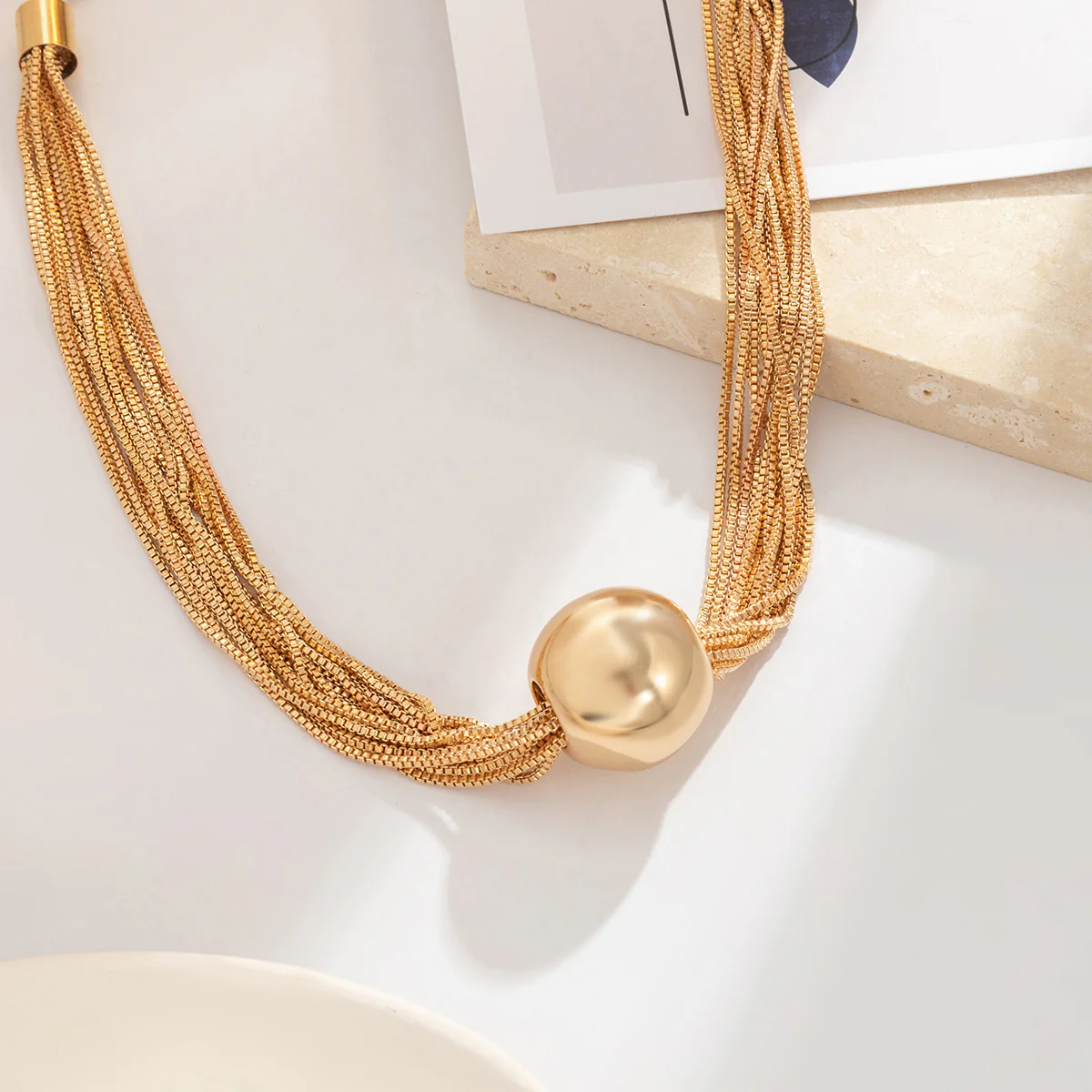 Bold Bead Pendant Choker Layered Necklace - Image 3