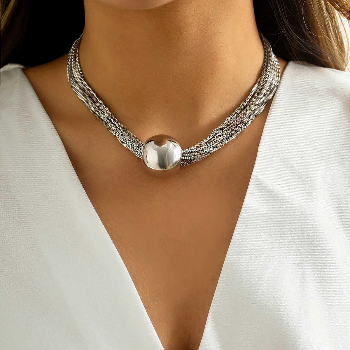 Bold Bead Pendant Choker Layered Necklace - Image 5