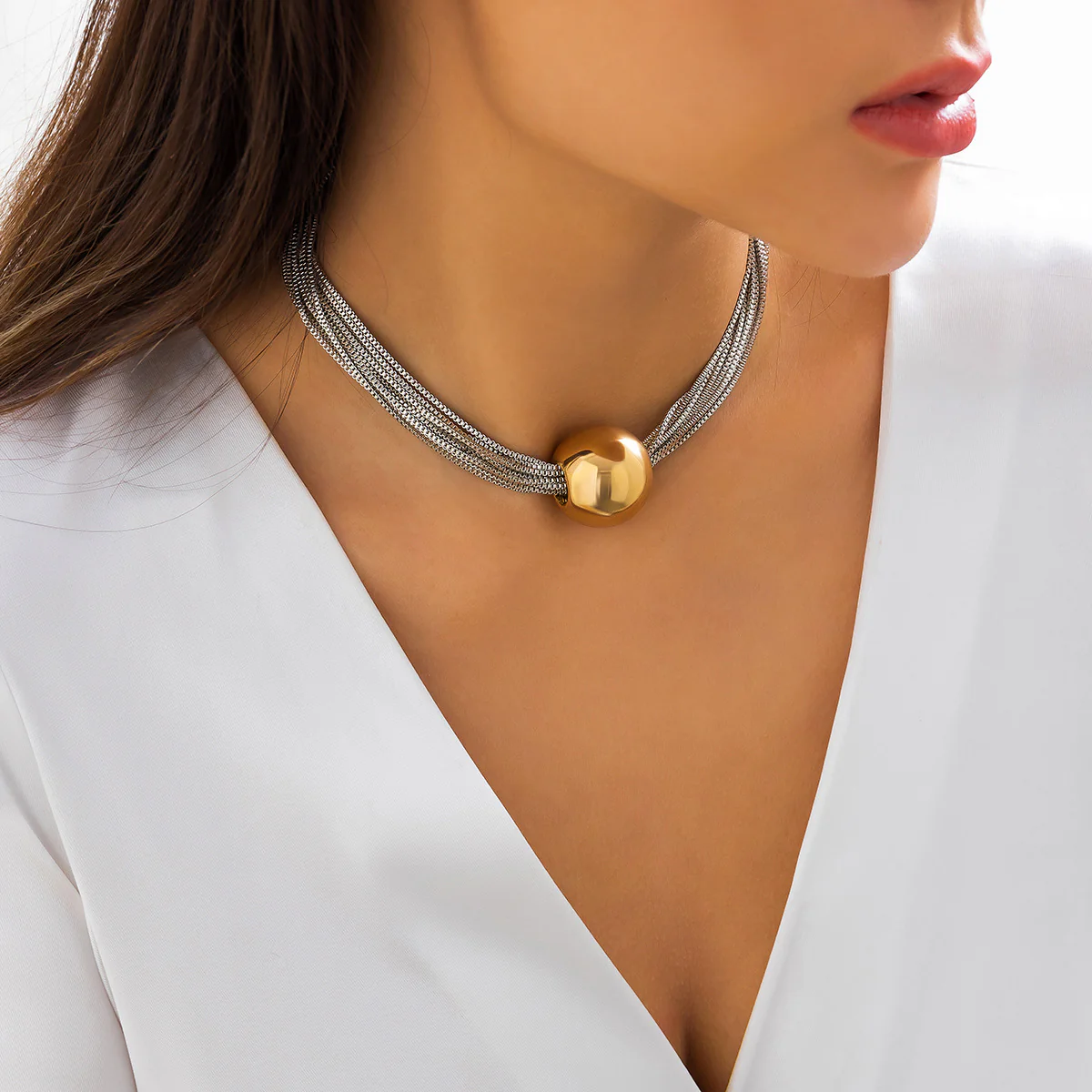 Bold Bead Pendant Choker Layered Necklace - Image 9
