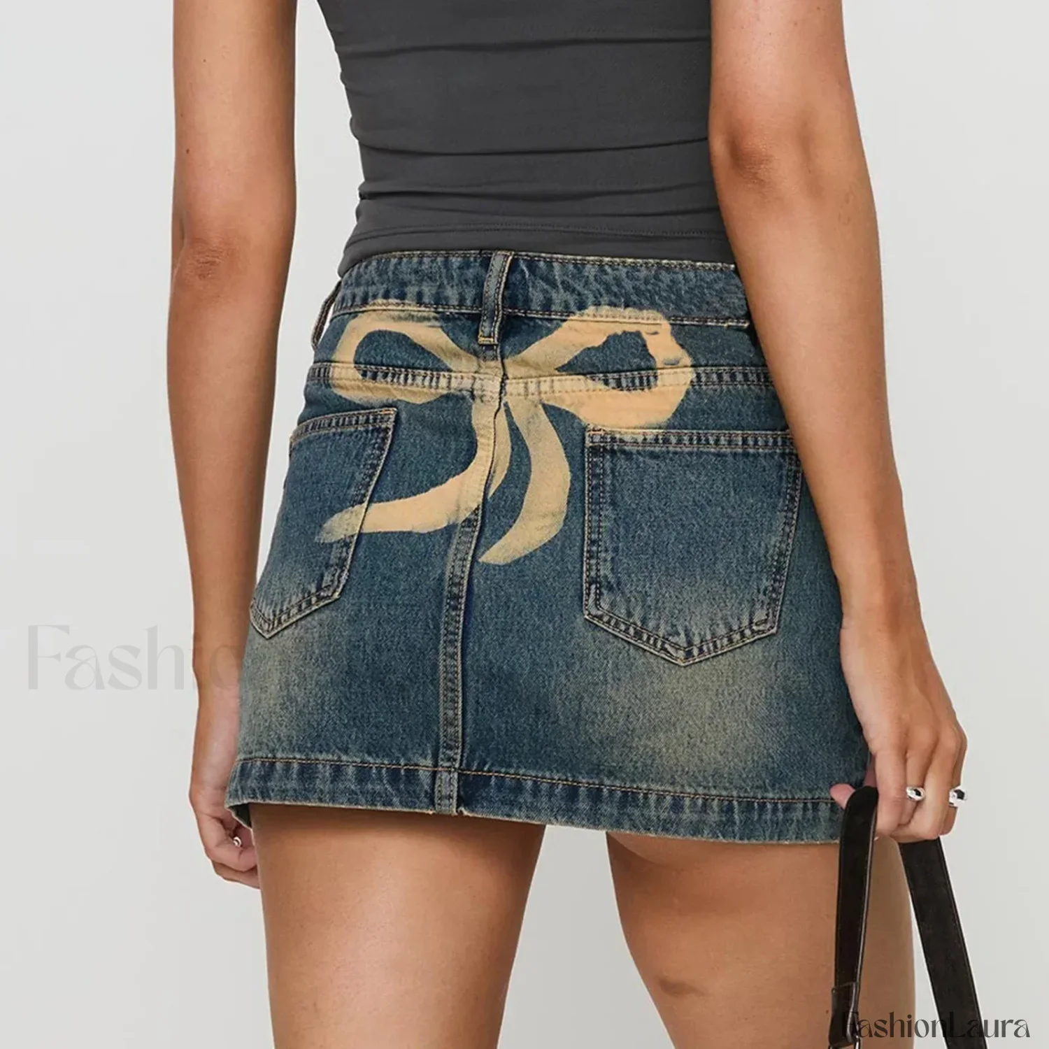 Bow Back Pocket Denim Skirt - Image 13