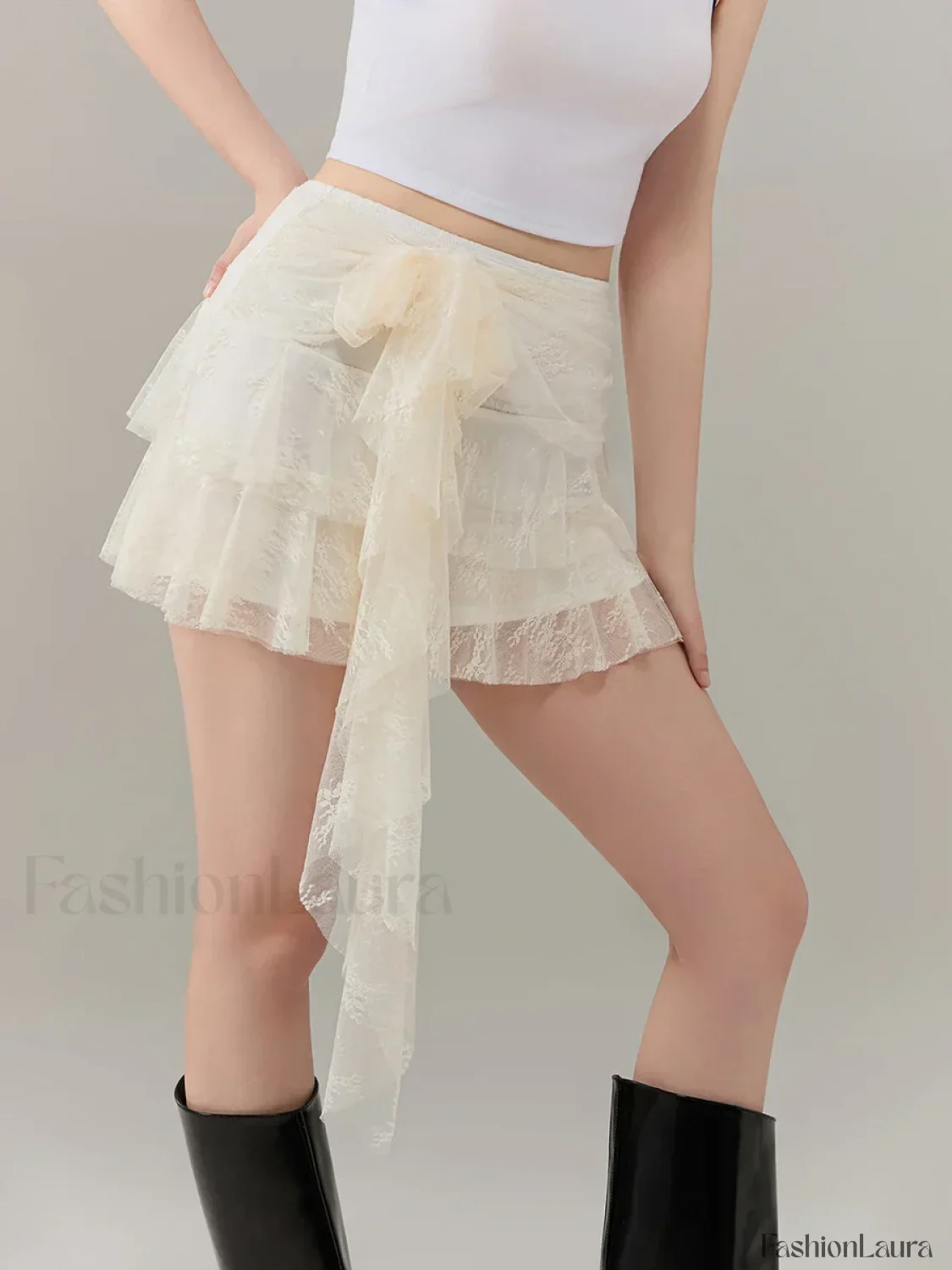 Bow Front Ruffle High Waist Skirt - Image 14