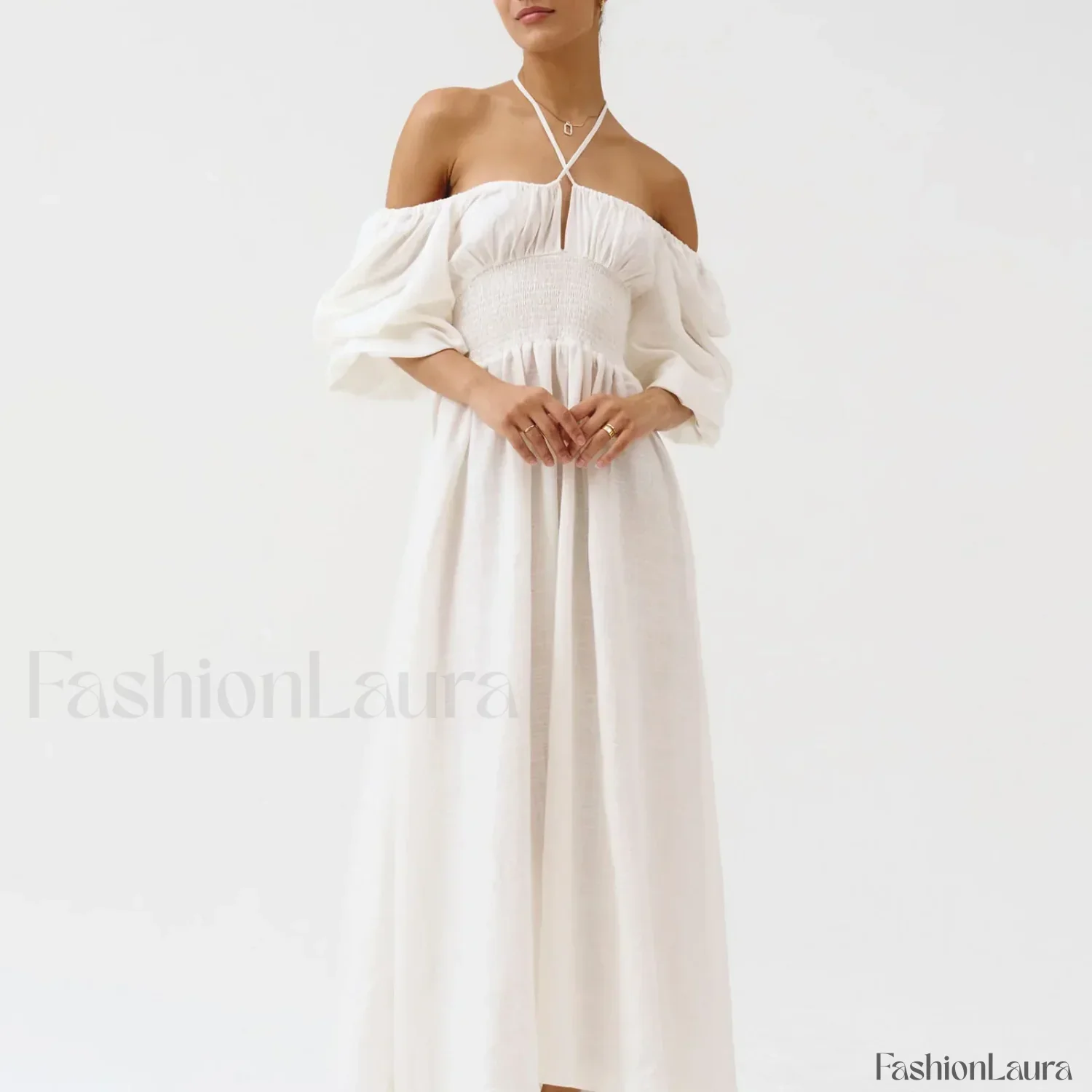Bow-Front Smocked Midi Dress - Image 10