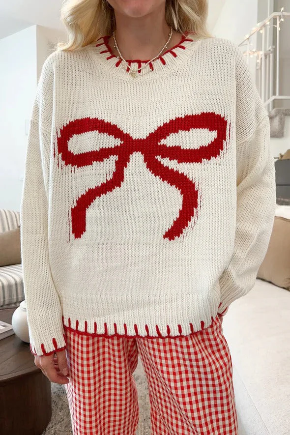 Bow Jacquard Knit Pullover Sweater - Image 29