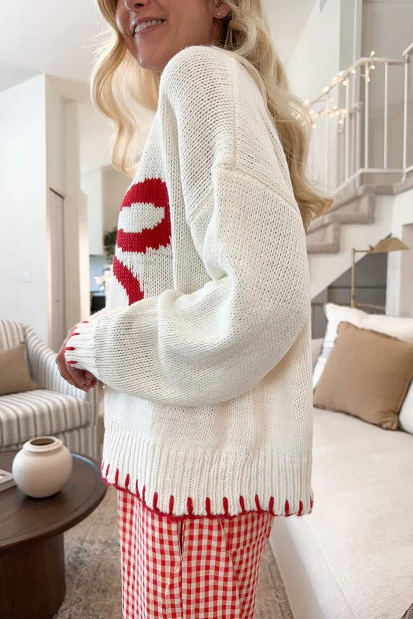 Bow Jacquard Knit Pullover Sweater - Image 3