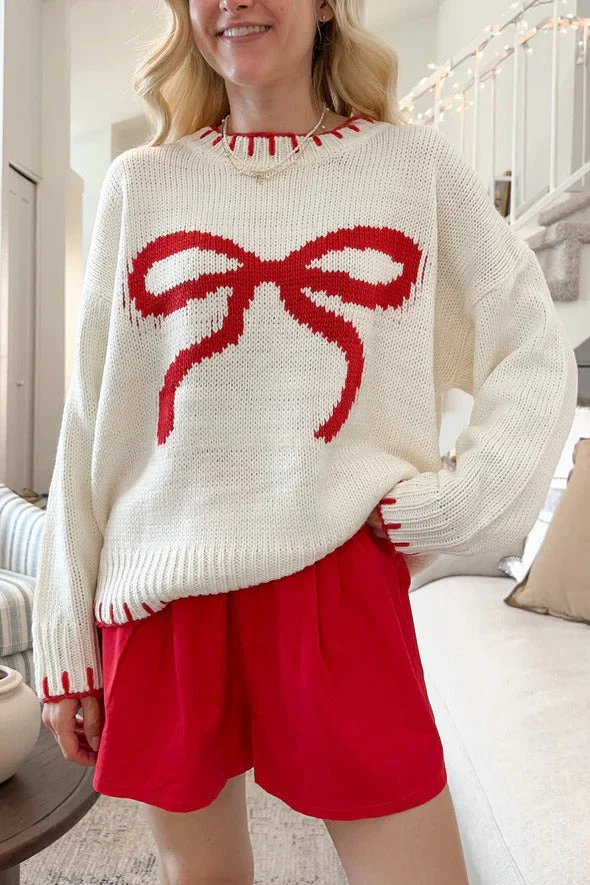 Bow Jacquard Knit Pullover Sweater - Image 5