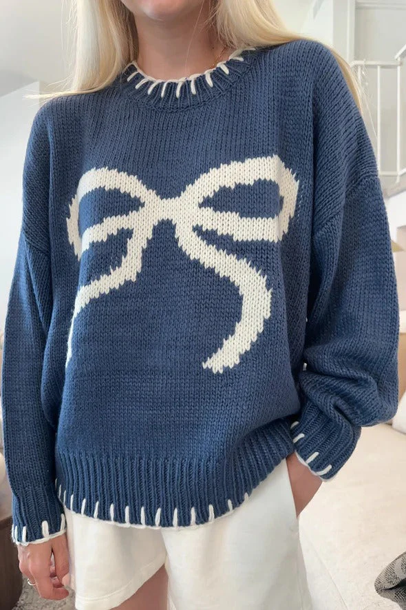 Bow Jacquard Knit Pullover Sweater - Image 6
