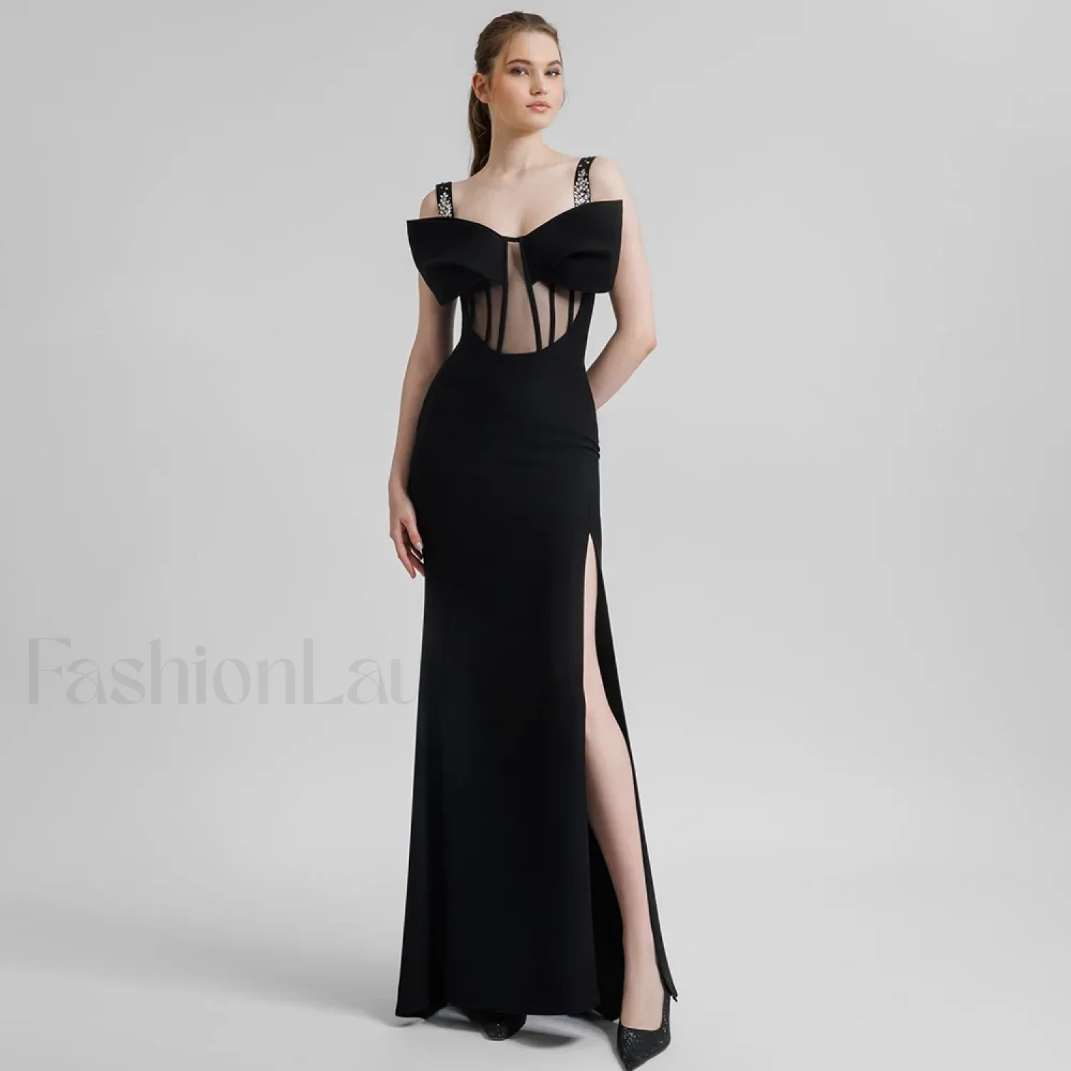 Bow Mesh Spaghetti Maxi Dress