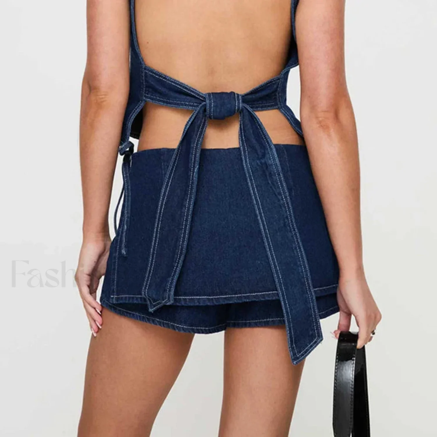 Bow Patchwork Denim Skirt - Image 3