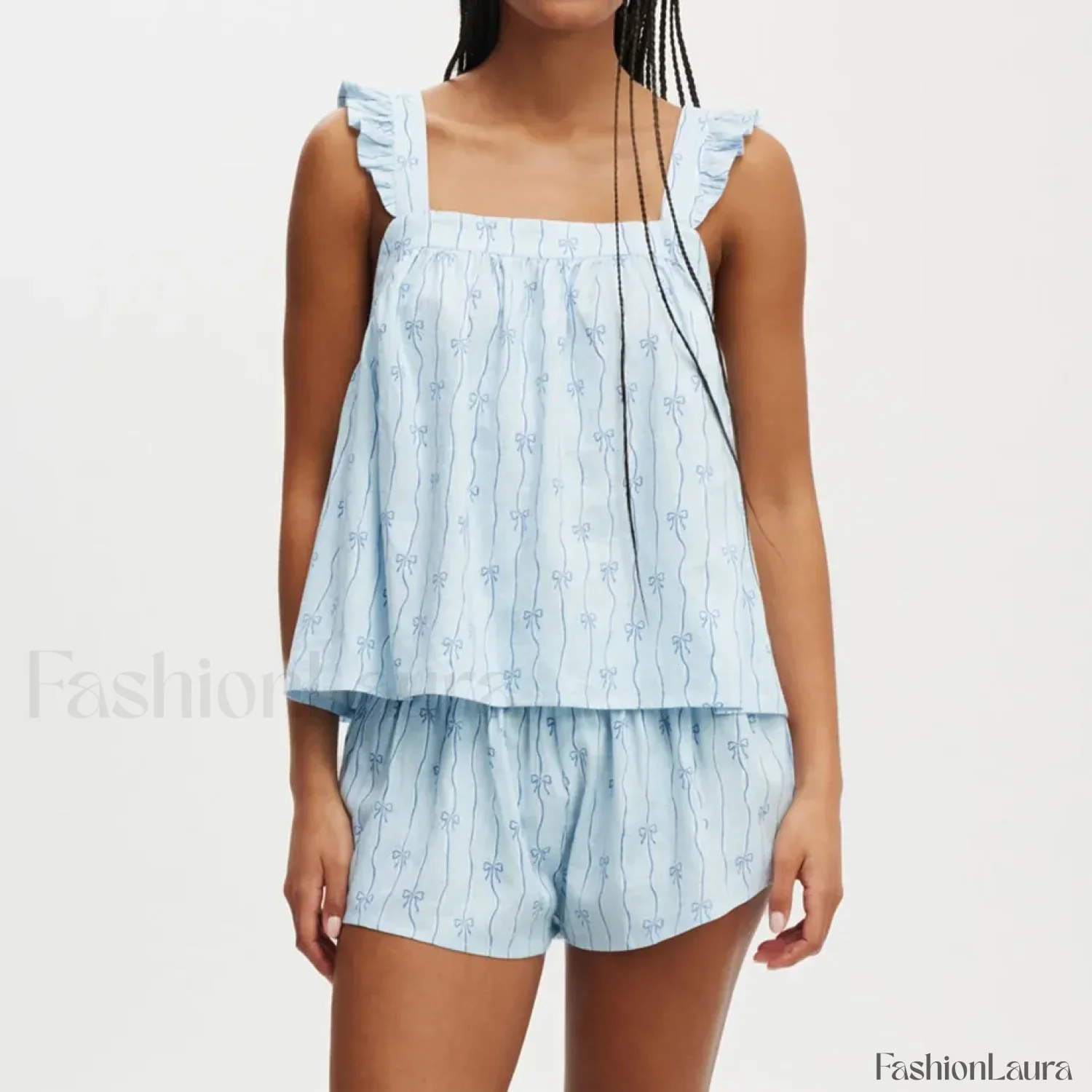 Bow Print Ruffled Camisole Wide Leg Shorts Two Piece Set - Image 15