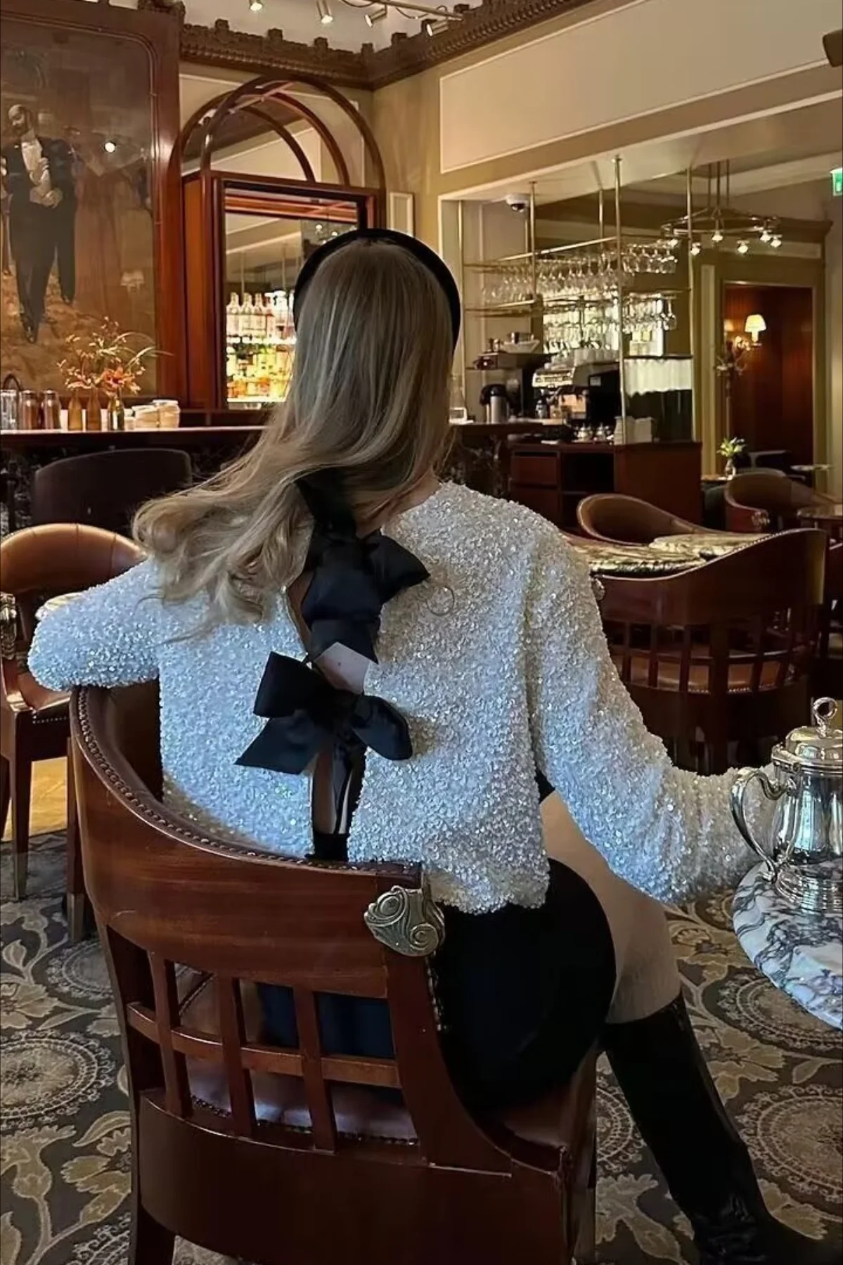 Bow Sequin Cut Out Long Sleeve Jacket - Image 6