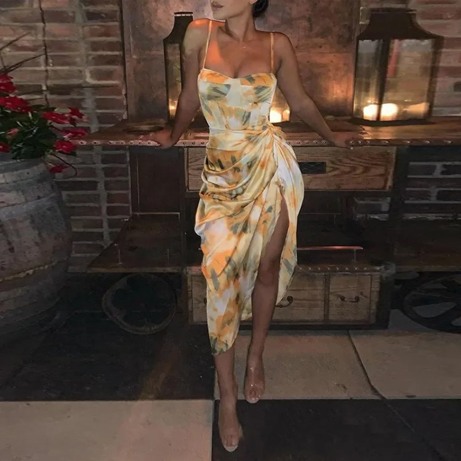 Bow Spaghetti Strap Floral Dress - Image 11