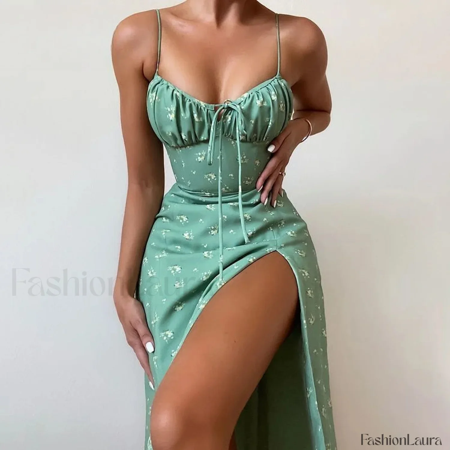 Bow Spaghetti Strap Floral Dress - Image 31
