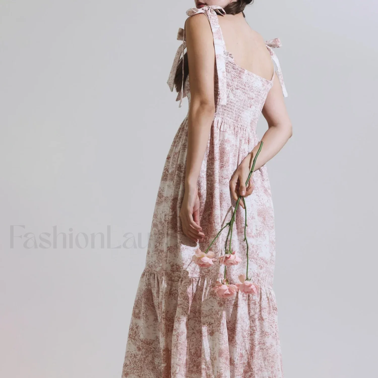Bow-Strap Floral Smocked Midi Dress - Image 3