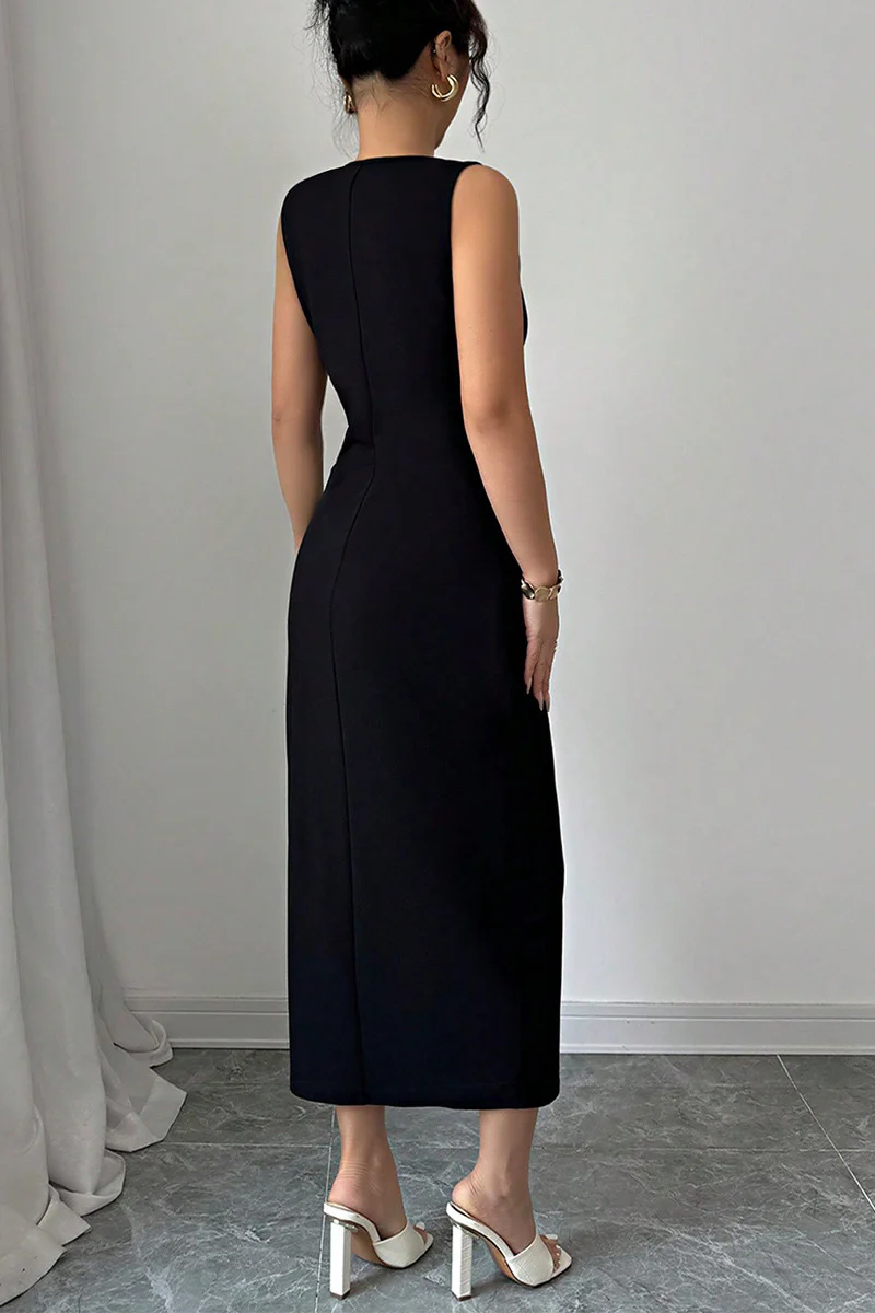 Bow Tie Slit Hem Bodycon Midi Dress - Image 3