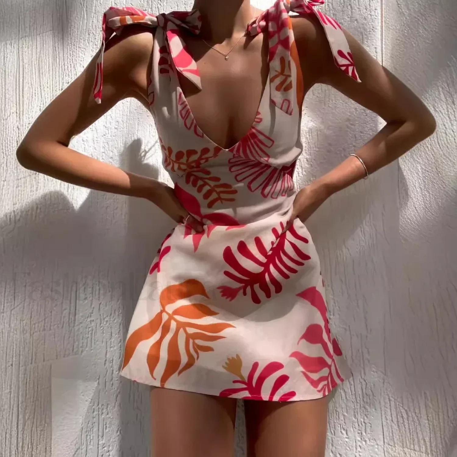 Bow Tie Strap Mini Floral Dress - Image 8
