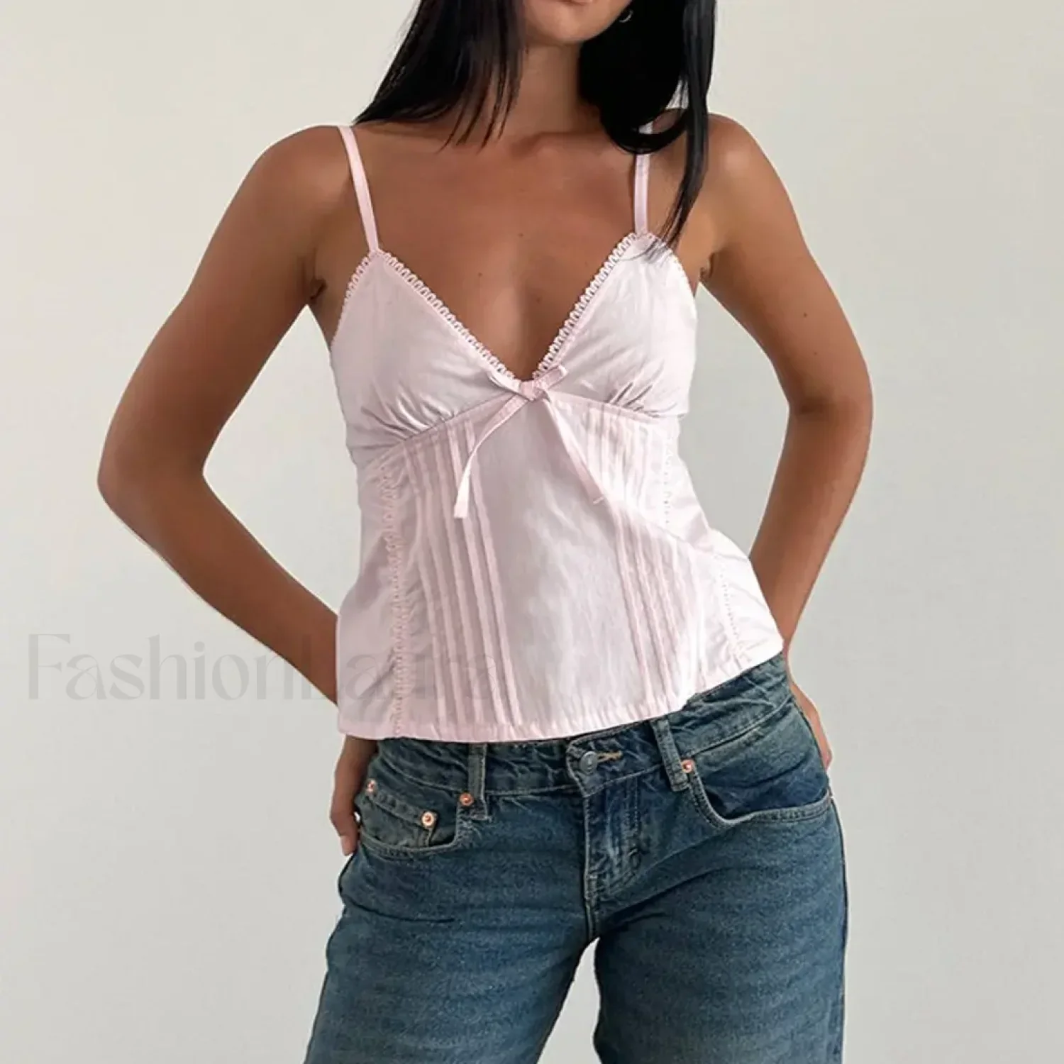 Bow V-Neck Adjustable Crop Top - Image 2