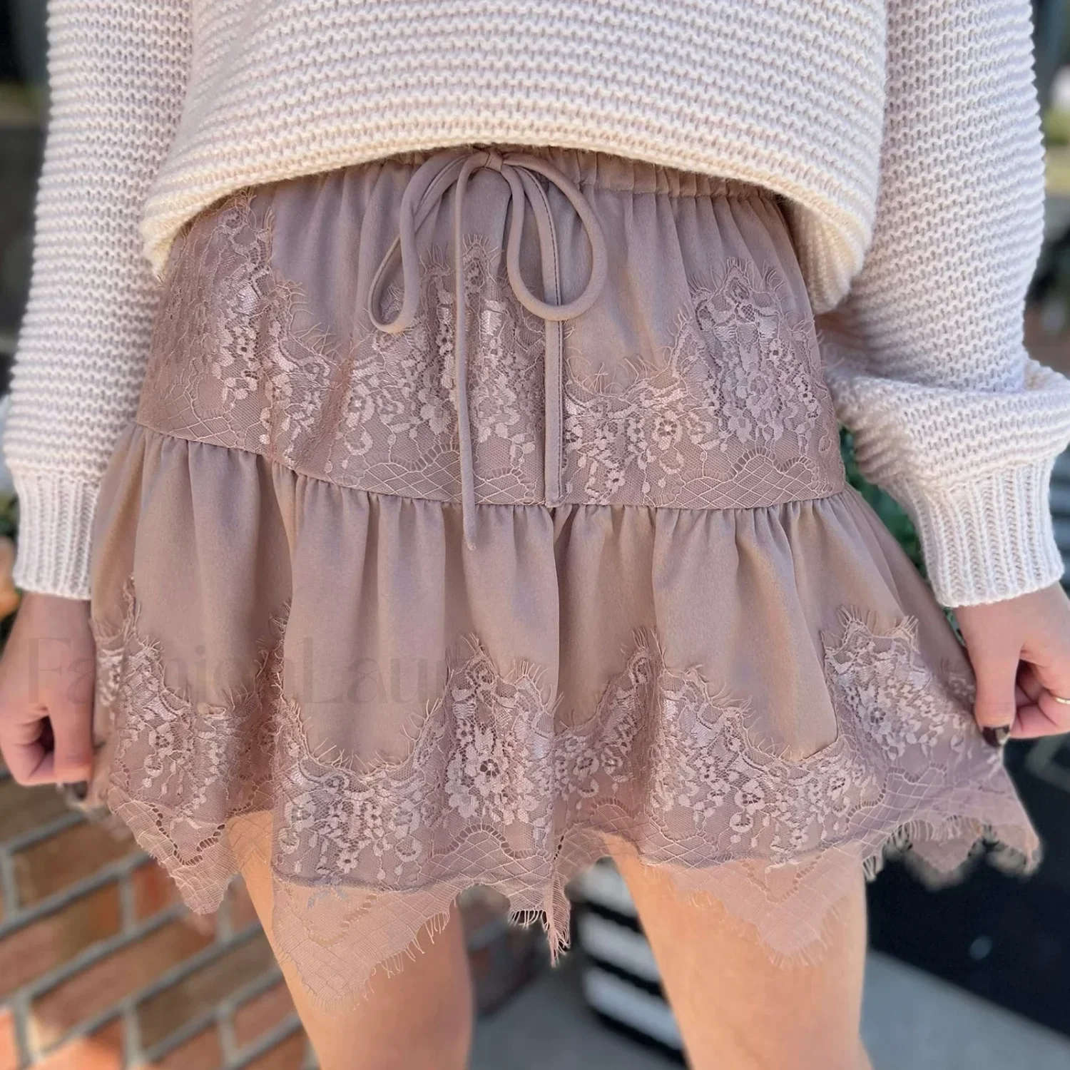 Bowknot Lace Hem Mini Skirt - Image 12