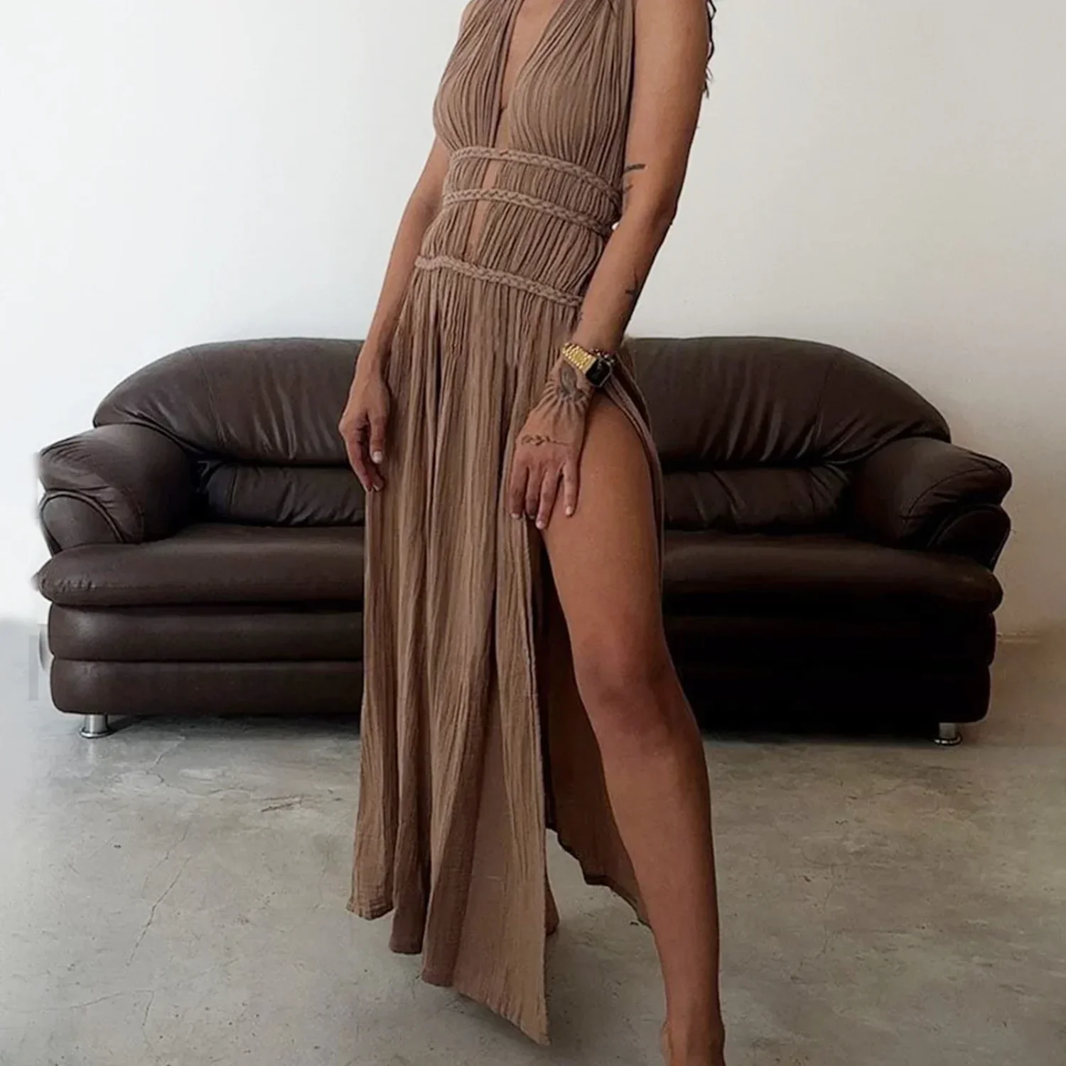 Braided Rope Off-Shoulder Boho Dress - Image 7