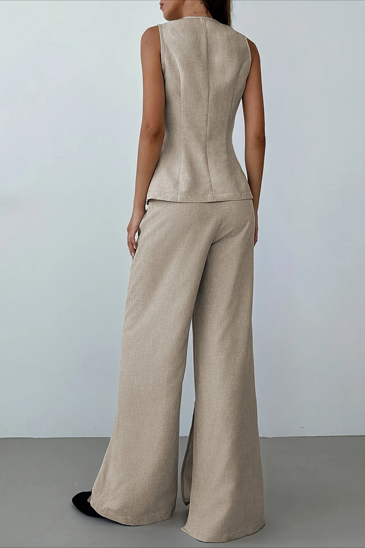 Breathable Linen Style Vest Wide Leg Pants Set - Image 2