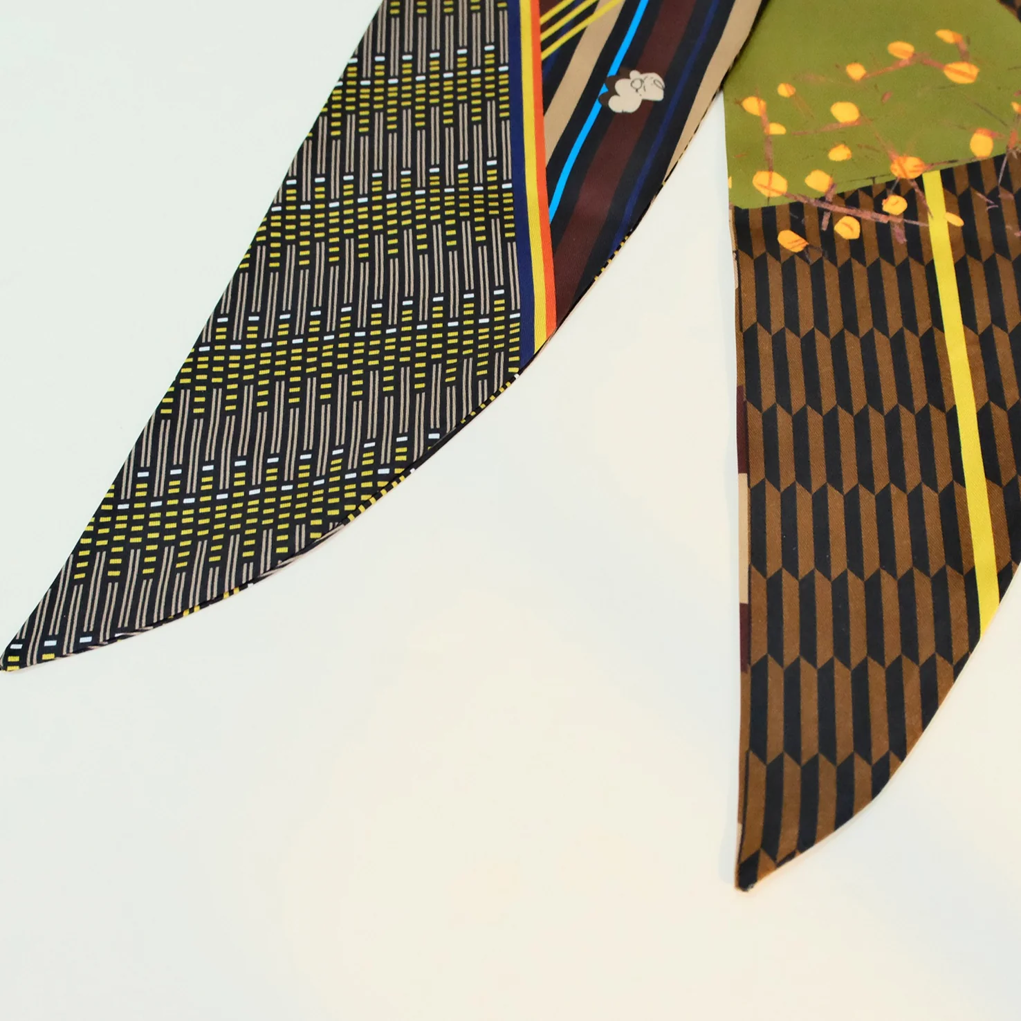 Brown Abstract Print Slanted Edge Long Neck Scarf - Image 3