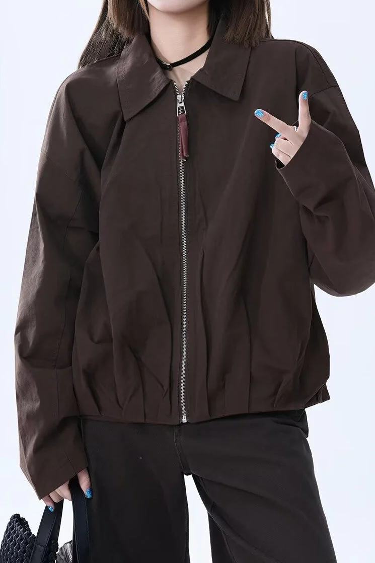 Brown Faux Leather Relaxed Jacket - Image 3