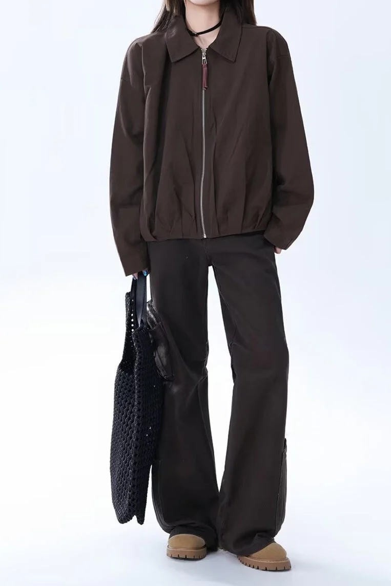 Brown Faux Leather Relaxed Jacket - Image 4