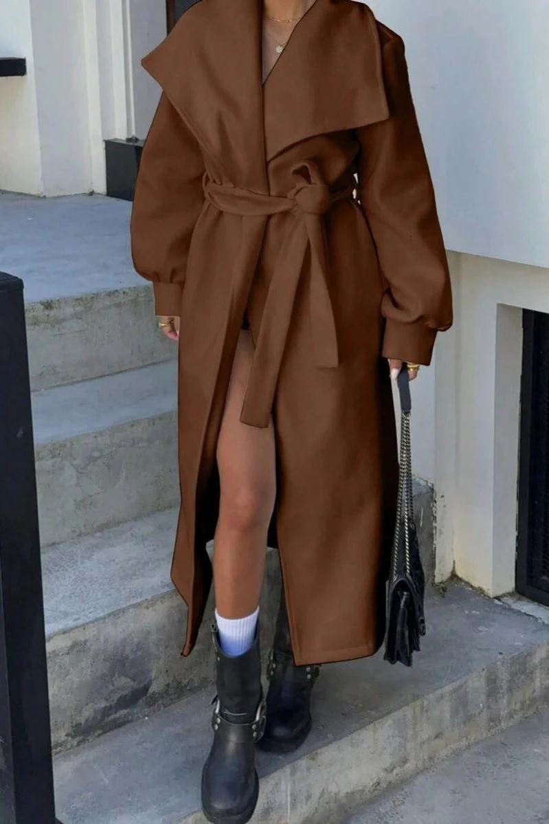Brown Oversized Lapel Wool Coat - Image 3
