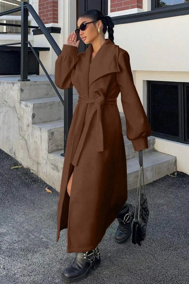 Brown Oversized Lapel Wool Coat - Image 5