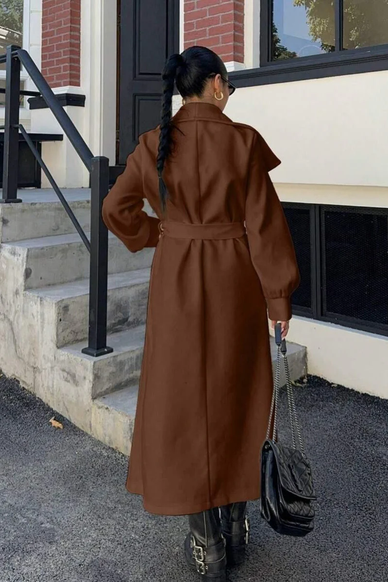 Brown Oversized Lapel Wool Coat - Image 6