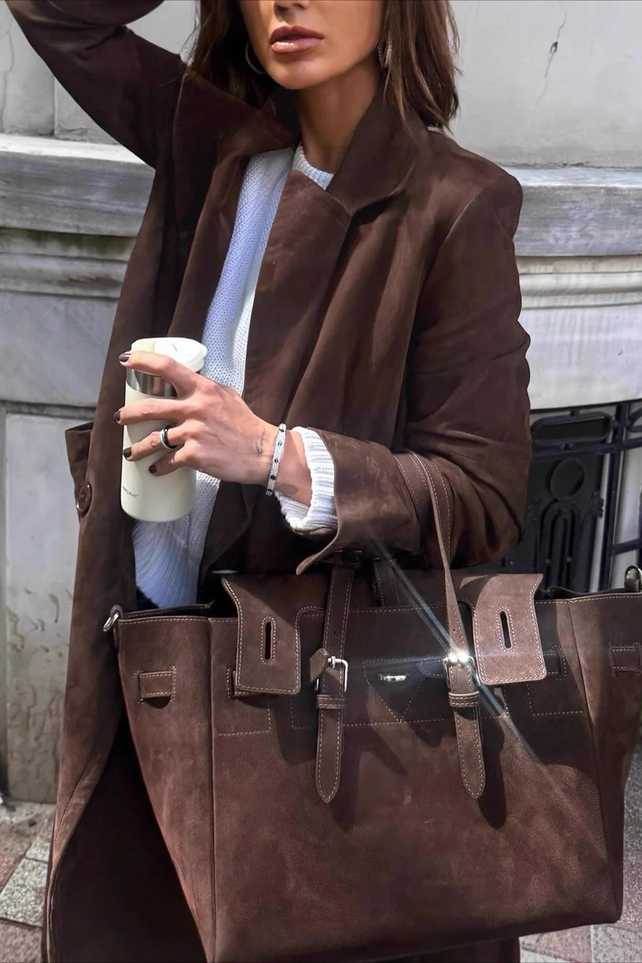 Brown Retro Belted Long Line Overcoat - Image 3