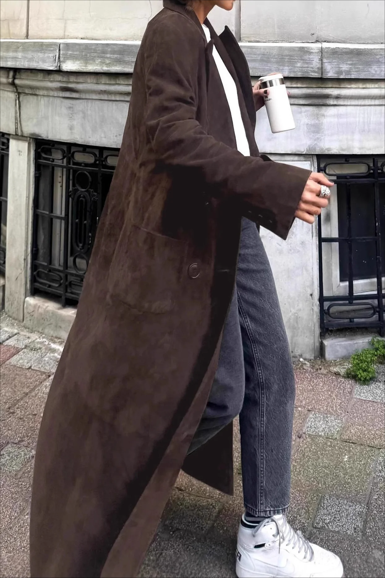 Brown Retro Belted Long Line Overcoat - Image 4
