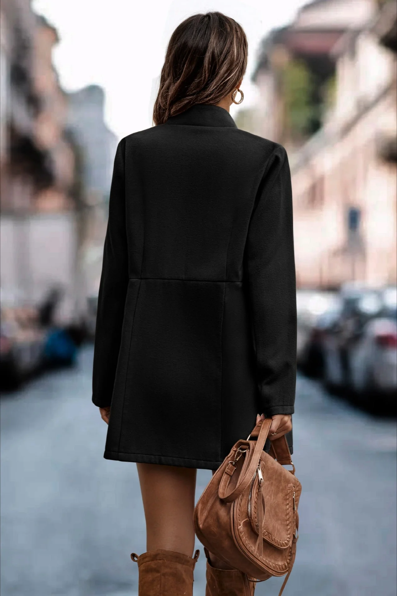 Brushed Wool Solid Long Sleeve Coat - Image 10