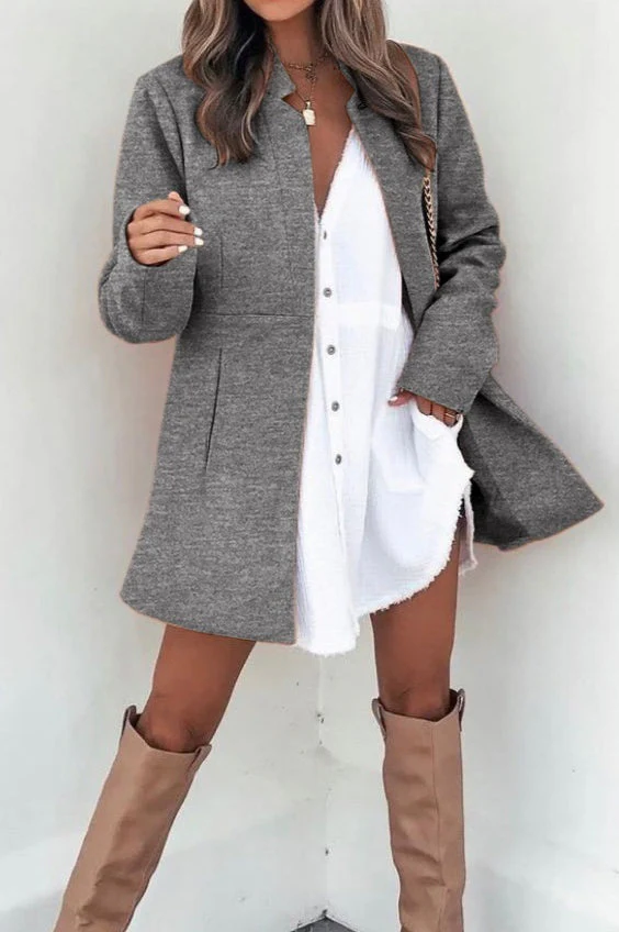Brushed Wool Solid Long Sleeve Coat - Image 12