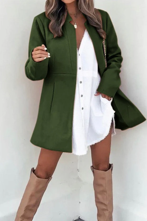 Brushed Wool Solid Long Sleeve Coat - Image 17