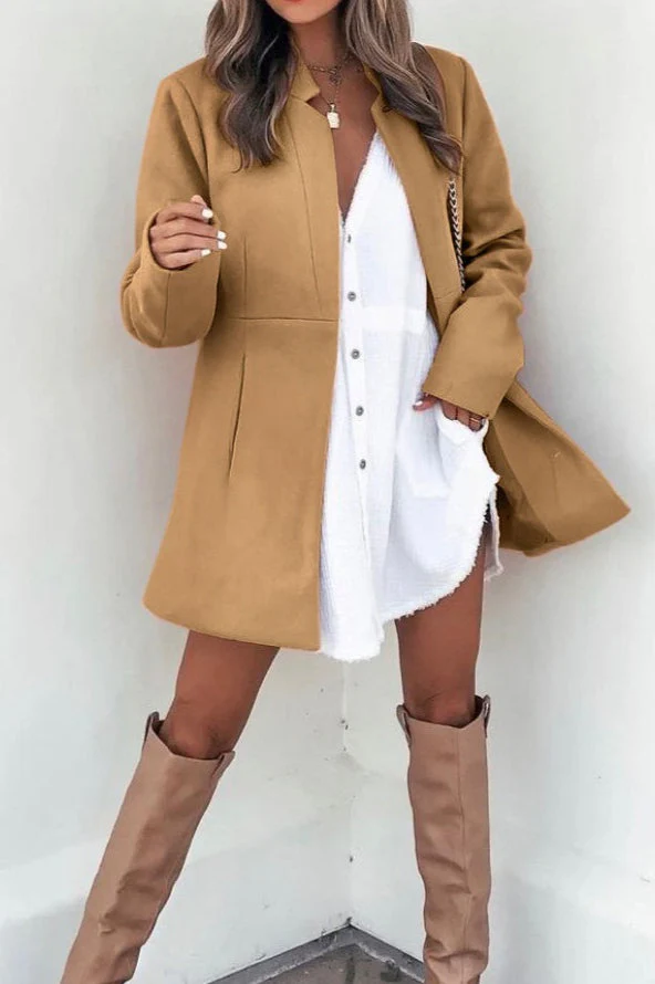 Brushed Wool Solid Long Sleeve Coat - Image 22