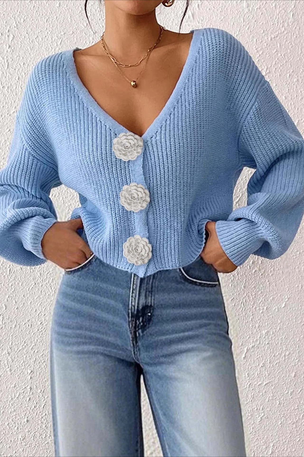 Button Front Crochet Knit Crop Sweater - Image 24