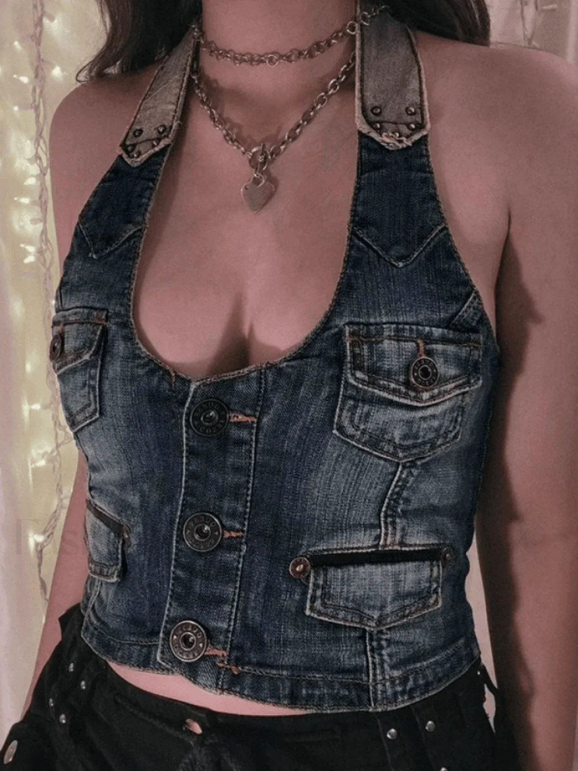 Halter Denim Corset Top - Image 2